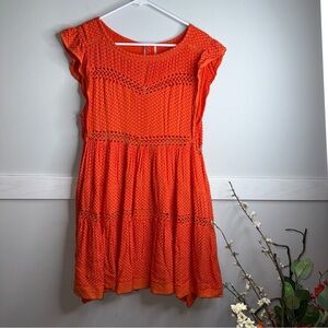 Free People Orange Ruffled Smocked Sundress